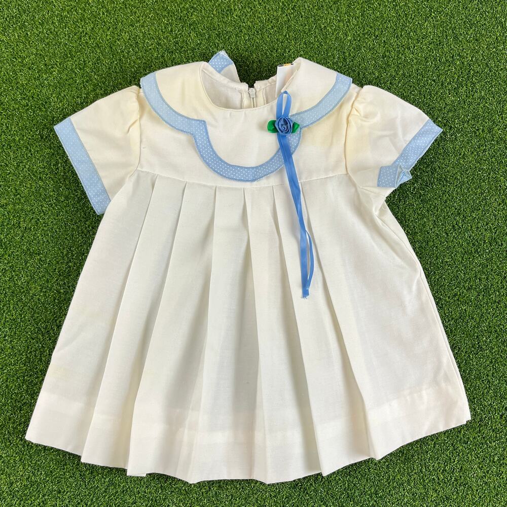 Vintage Coming Thing Baby White Pleated Christening Dress Sz 18M